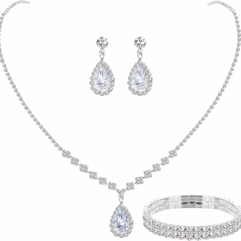 Silver/Gold Rhinestone Crystal Wedding Bridal Bridesmaids Earrings Bracelet Set